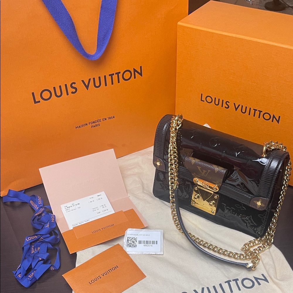 Louis Vuitton Black Patent Crossbody with Gold Chain